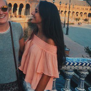 Coral Off-The-Shoulder Short Sleeve Top